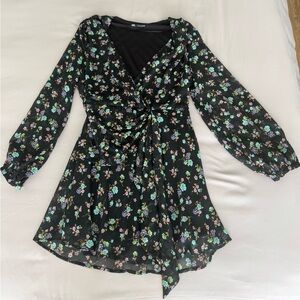 Zara Floral Long Sleeve Short MultiColored Wrap Dress size Large